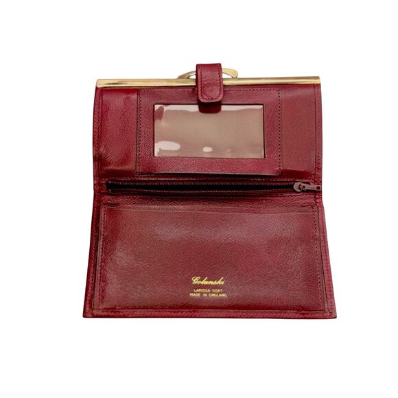 Vintage Golunski Red Larissa Goat Leather Wallet W/ Brass Clasp Made in England - Picture 2 of 4